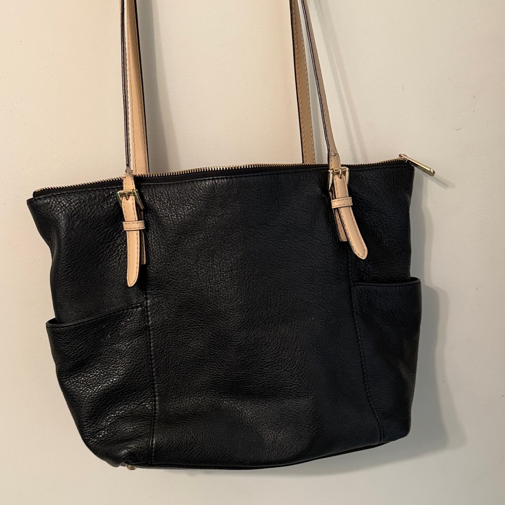 Michael Kors Black Tote with Beige Straps